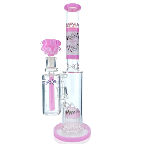 14" AFM Glass Pink Straight Tube Bong with Showerhead Perc and AshCatcher Front View