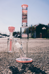 18" AFM Pink Glass Straight Tube Dab Rig with Wig Wag Design and Showerhead Perc, Outdoor View