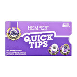 Front view of Hemper Quick Tips 5-pack display box with grape flavor filter tips for rolling papers