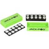 10PC Jack-Pod Fill-iT Tool Dosage Pod Stash Box displayed with pods and tool