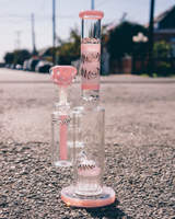 AFM Glass 14" Pink Straight Tube Bong with Reversal Arm and Showerhead Perc, Outdoor Shot