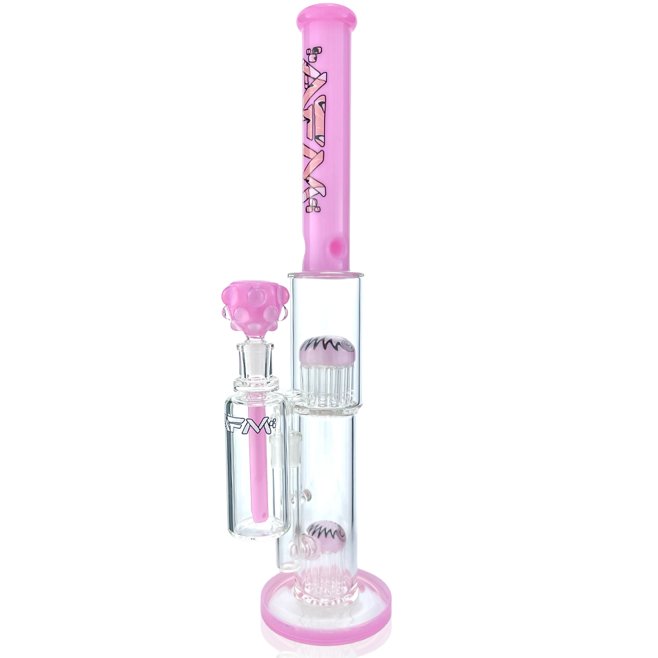 AFM 19" Double Hitter Reversal Straight Tube Bong in Pink with Showerhead Perc, Front View