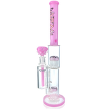 AFM 19" Double Hitter Reversal Straight Tube Bong in Pink with Showerhead Perc, Front View