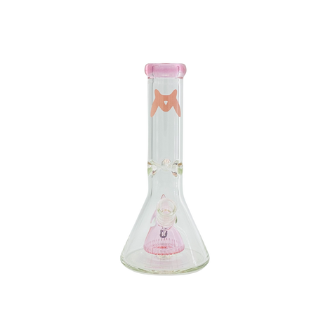 MAV Glass 12" x 7mm Slitted Pyramid Beaker Bong in Pink - Front View on White Background