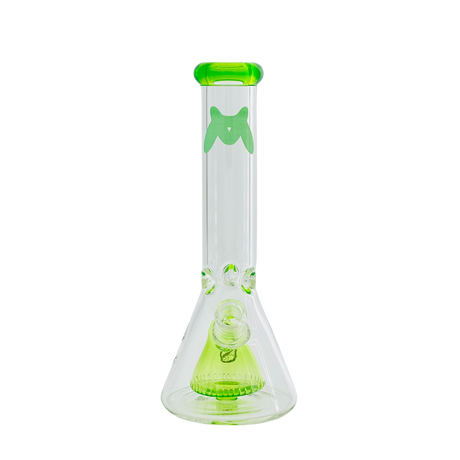 MAV Glass 12" x 7mm Slitted Pyramid Beaker Bong with Green Accents - Front View