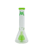 MAV Glass 12" x 7mm Slitted Pyramid Beaker Bong - Front View with Green Accents