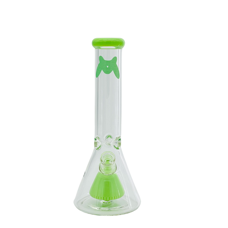 MAV Glass 12" x 7mm Slitted Pyramid Beaker Bong - Front View with Green Accents