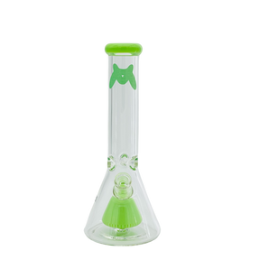 MAV Glass 12" x 7mm Slitted Pyramid Beaker Bong - Front View with Green Accents