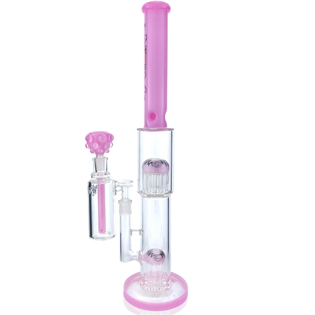 19" AFM Double Hitter Reversal Straight Tube Bong with Pink Accents and Showerhead Perc