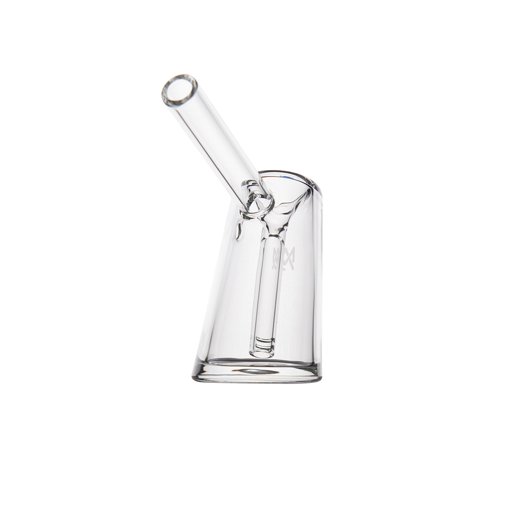 MJ Arsenal Fulcrum Bubbler made of Borosilicate, clear glass side view on white background