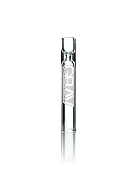 Clear 12mm GRAV Taster chillum-style hand pipe for dry herbs, front view on white background