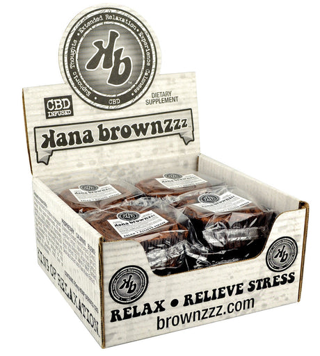 Kana Brownzzz CBD Relaxation Brownies display box with 12 individually wrapped 4oz brownies