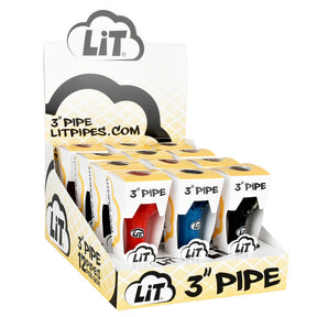 12PC LiT Solid Color Frit Glass Spoon Pipes Display - Assorted 3" Hand Pipes