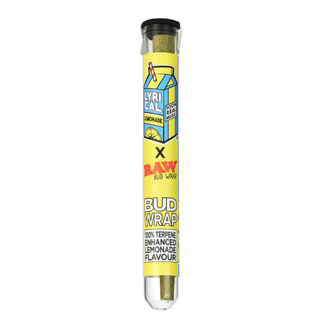 Lyrical Lemonade X RAW Bud Wrap 2pk, yellow rolling papers in clear tube, front view
