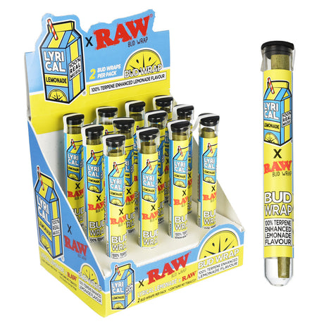 12PC DISPLAY - Lyrical Lemonade X RAW Bud Wrap - 2pk with vibrant yellow packaging