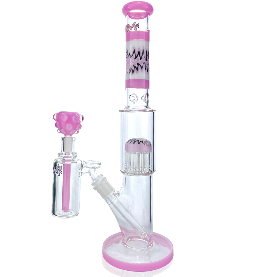 AFM 18" Pink Glass Straight Tube with Reversal Wig Wag Design, Showerhead Perc, and AshCatcher