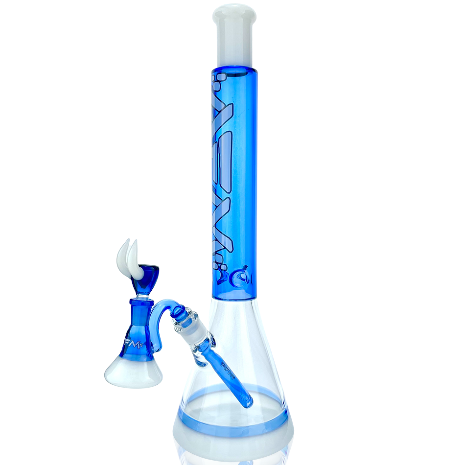 AFM Quasar Ink Blue Glass Beaker Bong Bundle with 14mm Female Joint, Front View