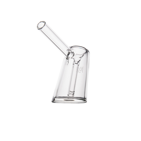 MJ Arsenal Fulcrum Bubbler in clear borosilicate glass, side view on white background