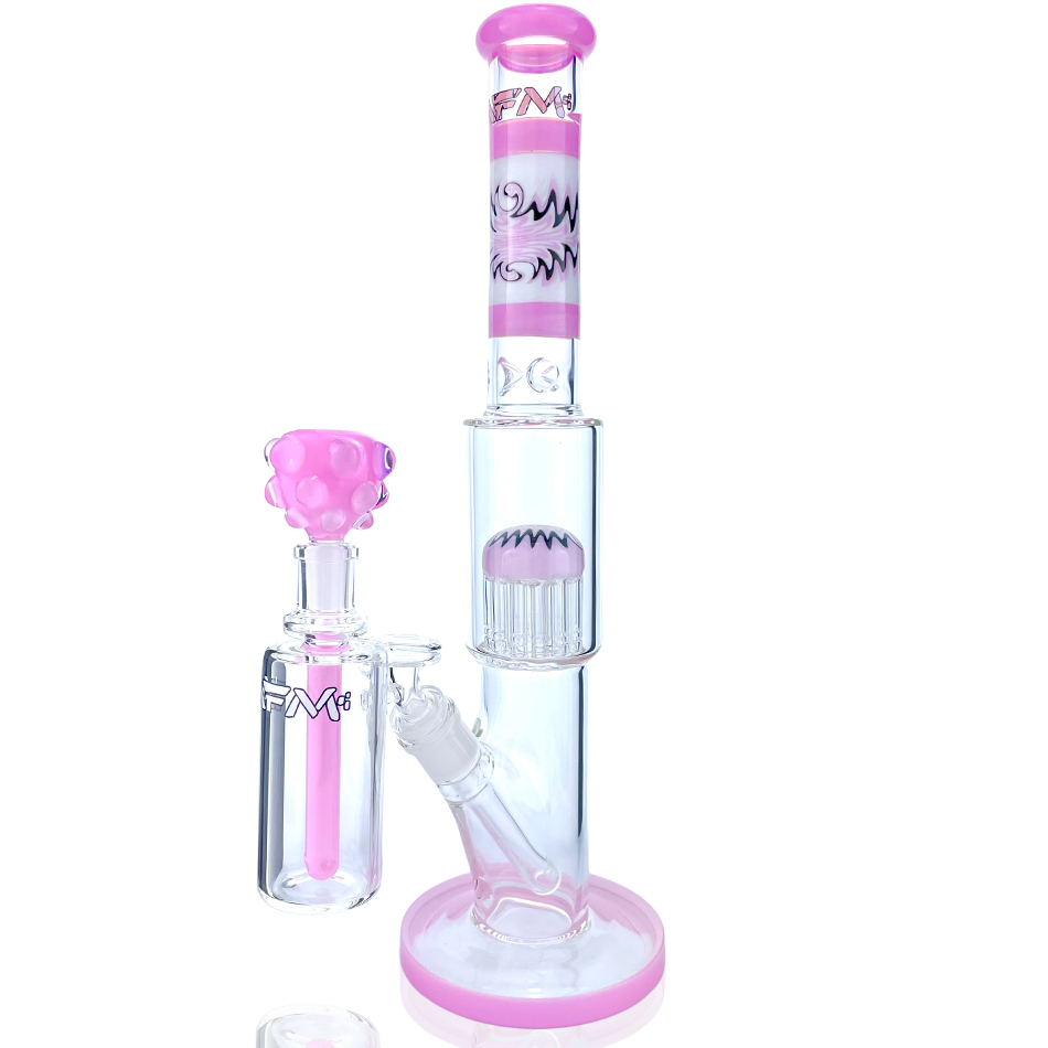 AFM 18" Pink Glass Straight Tube Dab Rig with Wig Wag Design and Showerhead Perc