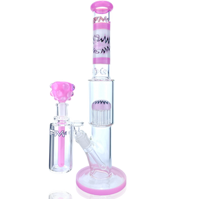 AFM 18" Pink Glass Straight Tube Dab Rig with Wig Wag Design and Showerhead Perc