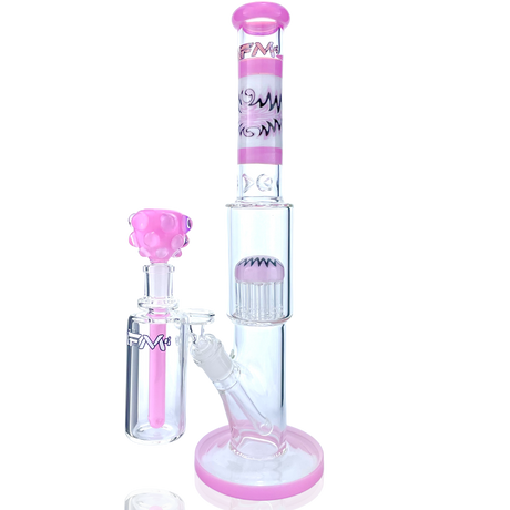 AFM 18" Pink Glass Straight Tube Dab Rig with Wig Wag Design and Showerhead Perc