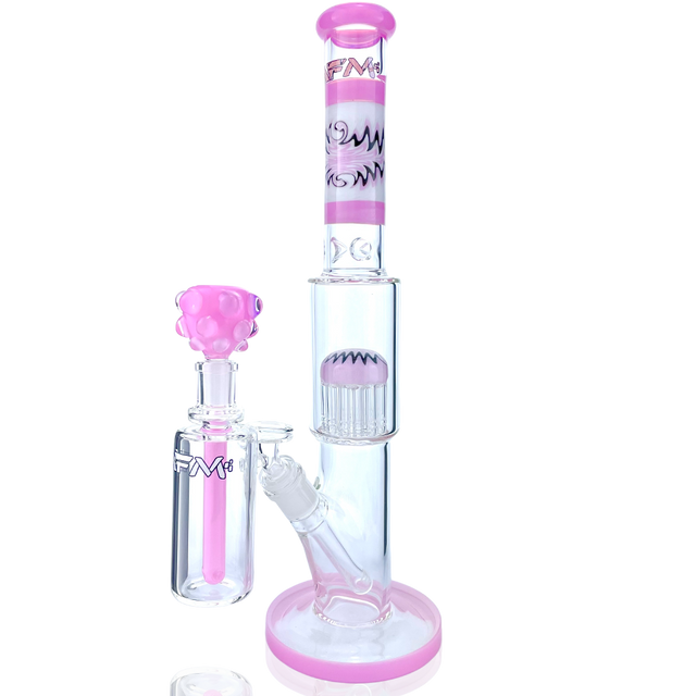 AFM 18" Pink Glass Straight Tube Dab Rig with Wig Wag Design and Showerhead Perc