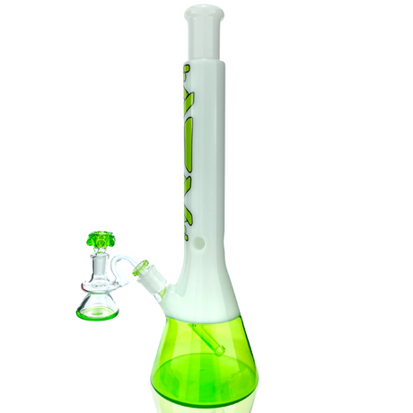 AFM Glass 18" Lime Quasar Beaker Bong with Showerhead Perc, Front View on White Background