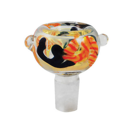 14mm Male Handblown Glass Herb Slide Bowl with Swirl Design, Front View