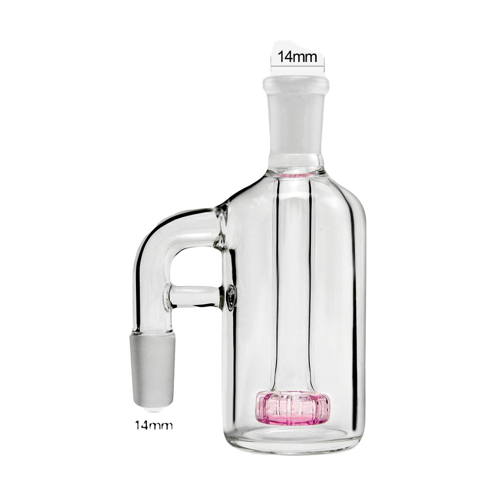 PILOT DIARY Ash Catcher 90 Degree in Pink, Clear Glass, Front View with Dimensions
