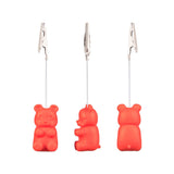Assorted colors Gator Klips Gummy Bear Memo Clips, 4.5" steel rods, front and side views