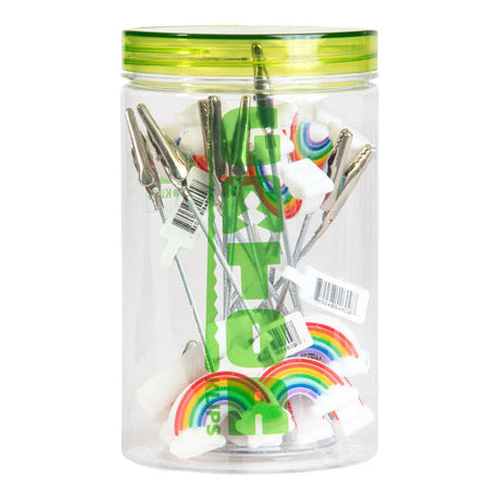Gator Klips 14PC JAR with Rainbow Memo Clips in a clear 4.5" jar, front view on white background