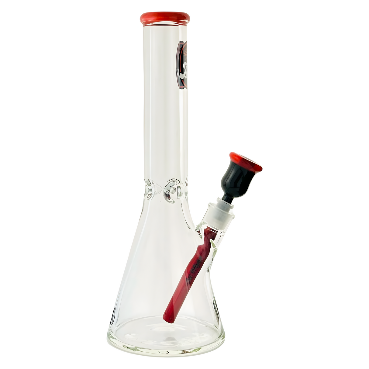 MAV Glass 15" x 9mm Chiquita Accented Beaker Bong with Red Highlights - Front View