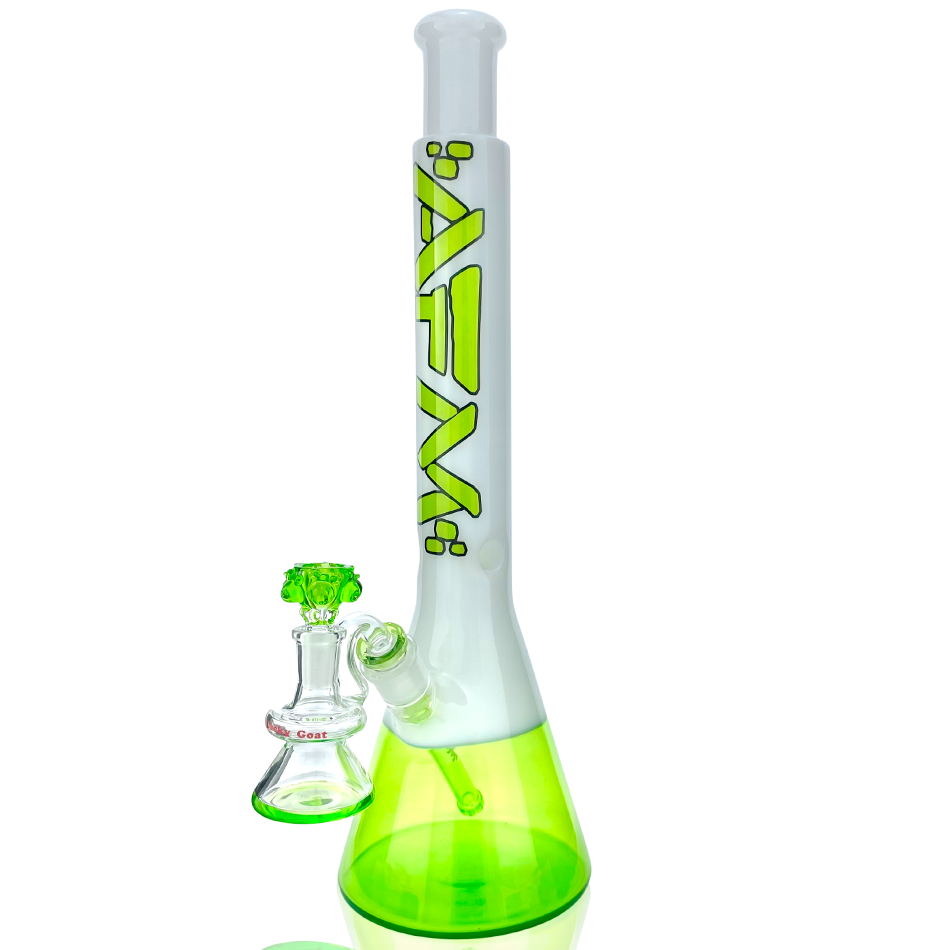 18" AFM Glass Lime Quasar Beaker Bong with Showerhead Perc, Front View