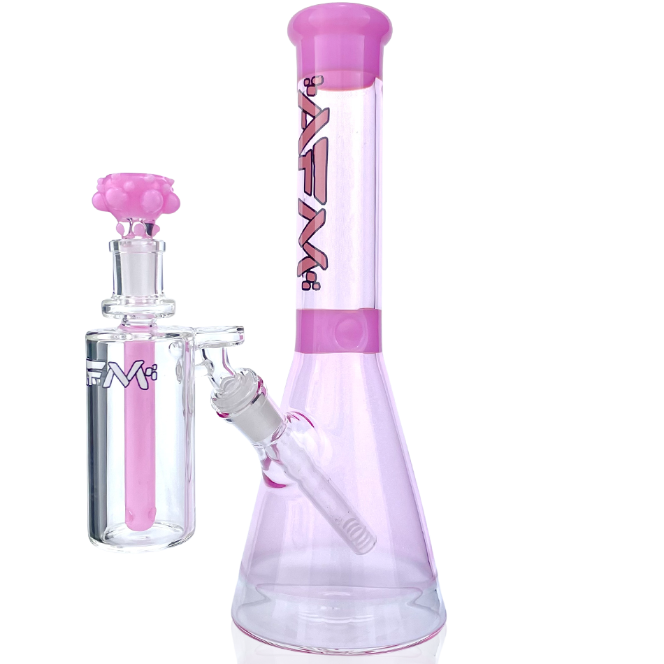 AFM Glass 12" Extraterrestrial Double Color Beaker Bong Bundle in Pink, Front View