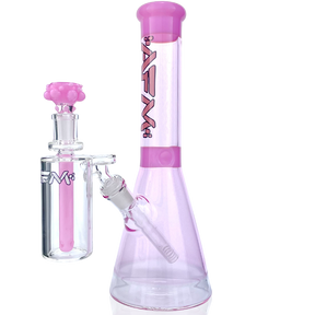 AFM Glass 12" Extraterrestrial Double Color Beaker Bong Bundle in Pink, Front View