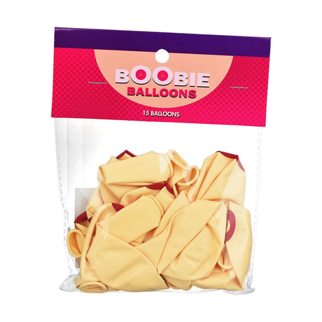 15PC Bag of Boobie Balloons in flesh tone, novelty gift item, front view on white background