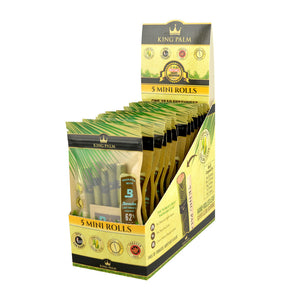 King Palm Wrap Pouches display box with 5pk Mini Hemp Cones, front view on white background
