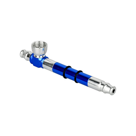 Blue Compact Straight Steamroller Metal Pipe with Carb, 5" Side View on White Background
