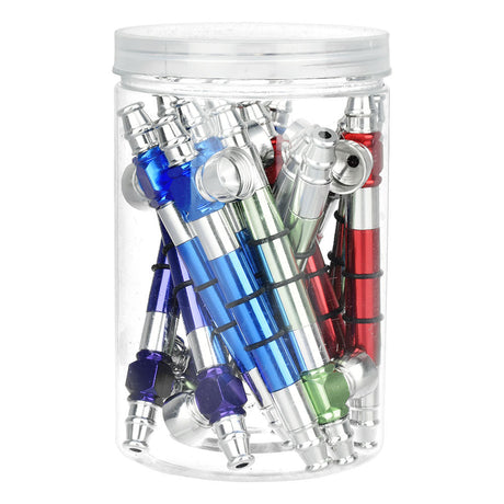 Assorted colors 5" Compact Straight Steamroller Metal Pipes with Carbs in clear jar