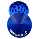 Sir Shredalot 2-part Grinder in blue with sharp teeth for efficient grinding - Top View