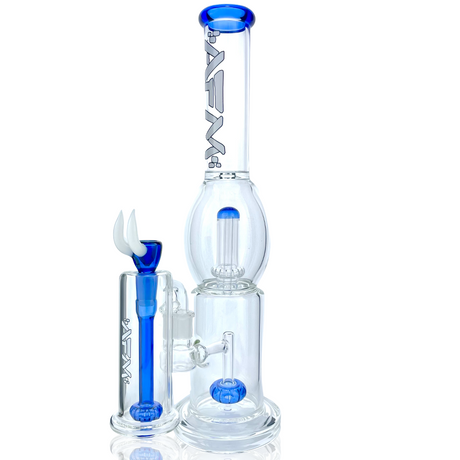 16" AFM Glass Beaker Bong with Circle Shower-head Perc in Ink Blue, Front View with Accessories