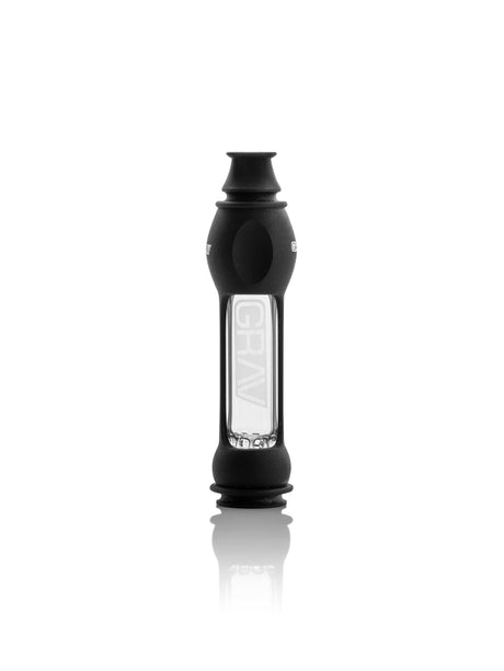GRAV Octo-taster with Silicone Skin in Black, 16mm Borosilicate Glass Chillum, Front View
