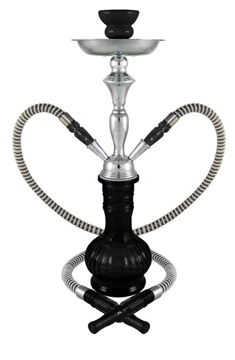 17" Versailles Premium 2-Hose Hookah with black vase and silver accents, front view