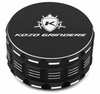 Kozo 3.5 inch ceramic non-stick aluminum grinder in black, closed front view with the Kozo logo on the lid