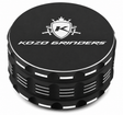 Kozo 3.5 inch ceramic non-stick aluminum grinder in black, closed front view with the Kozo logo on the lid