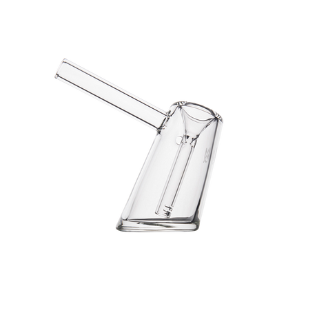 MJ Arsenal Fulcrum Bubbler made of Borosilicate, angled side view on a black background