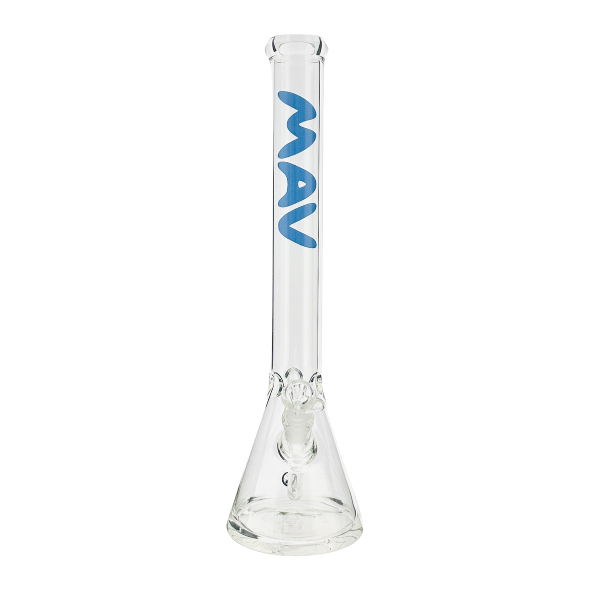 MAV Glass 18" Classic Beaker Bong with Clear Glass and Blue Logo - Front View