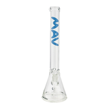 MAV Glass 18" Classic Beaker Bong with Clear Glass and Blue Logo - Front View