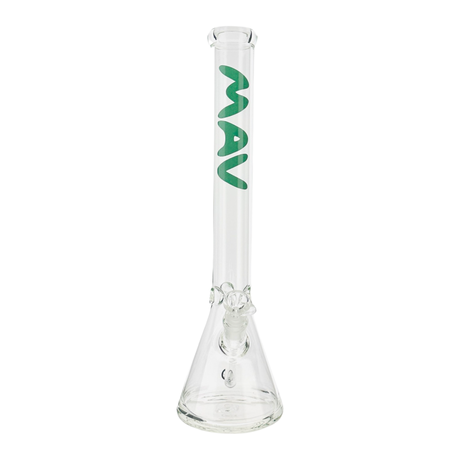 MAV Glass 18" Classic Beaker Bong with Clear Glass and Green MAV Logo - Front View