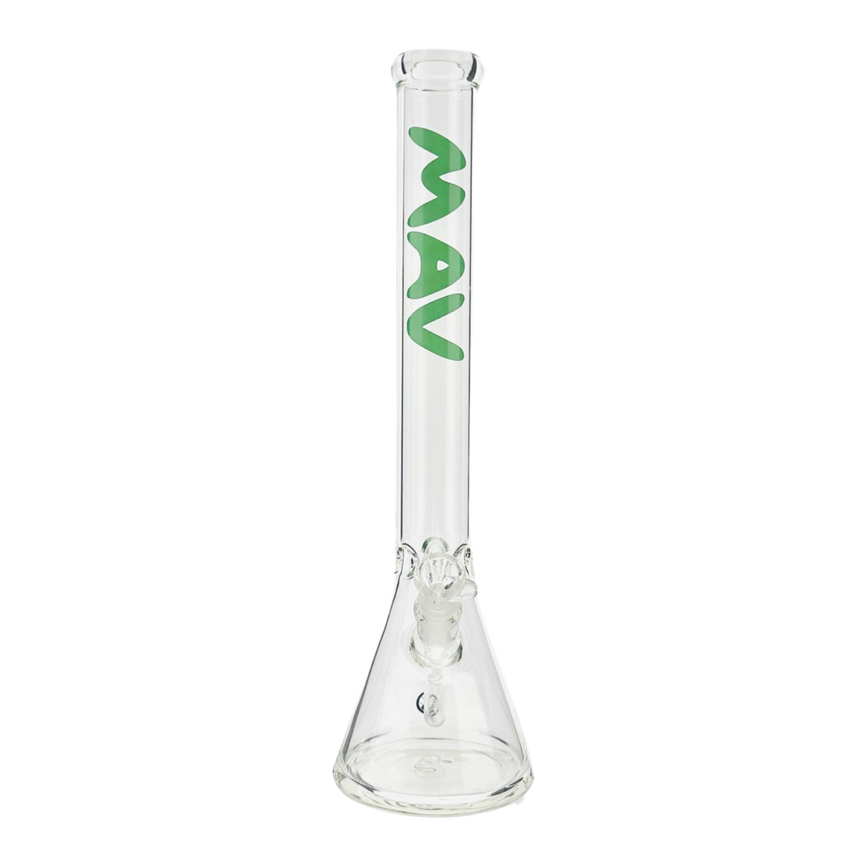 MAV Glass 18" Beaker Bong with Ice Pinch for Smooth Draw, Front View on Seamless White